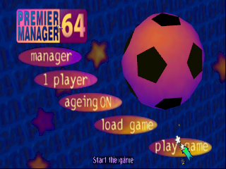 Premier Manager 64 title screen for Nintendo 64